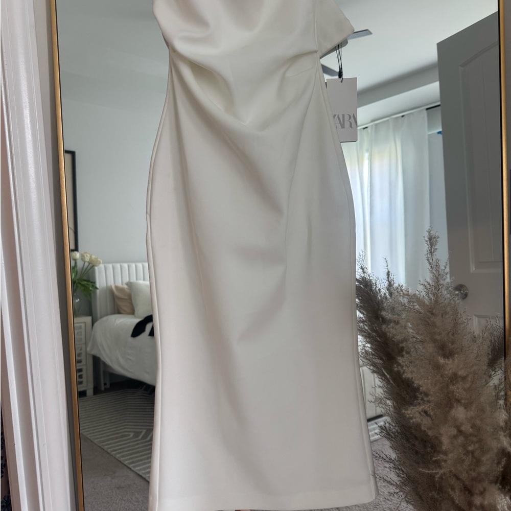 ZARA Off-White Satin Midi Dress